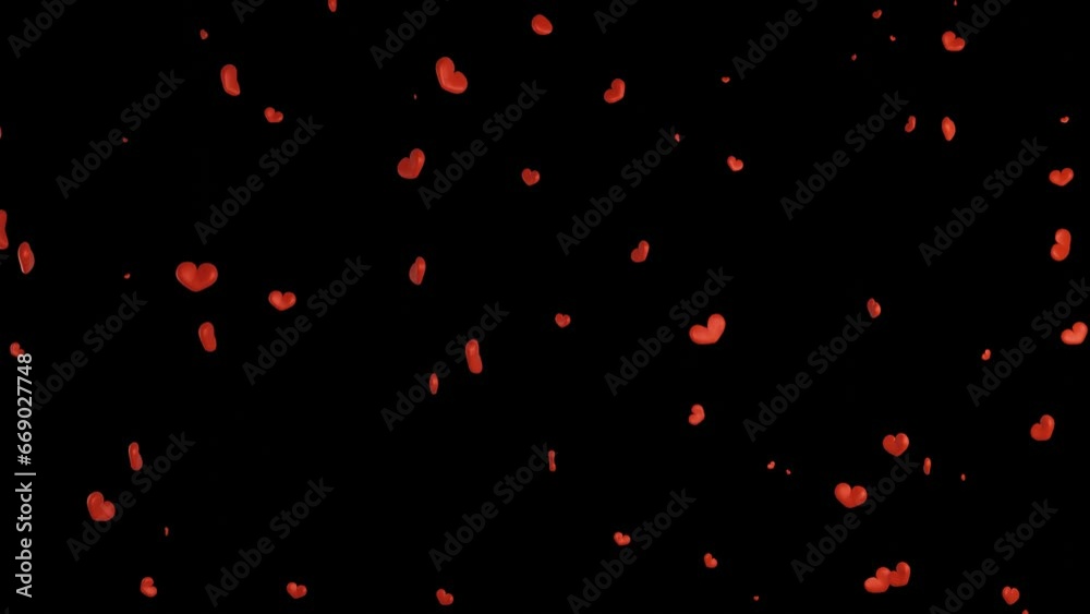 Happy valentine day congratulation with red 3d heart shapes flying with black background