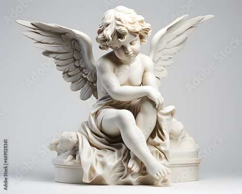 Marble white cherubs statue isolated on grey background
