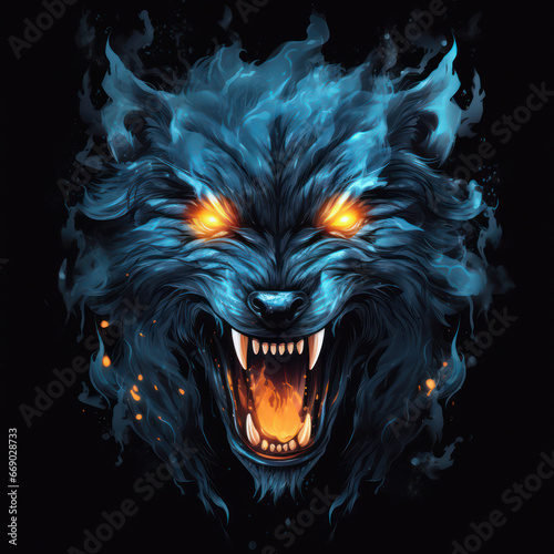 Fototapeta Spectacular Fantasy Art, Malevolent Wolf Blue Flames
