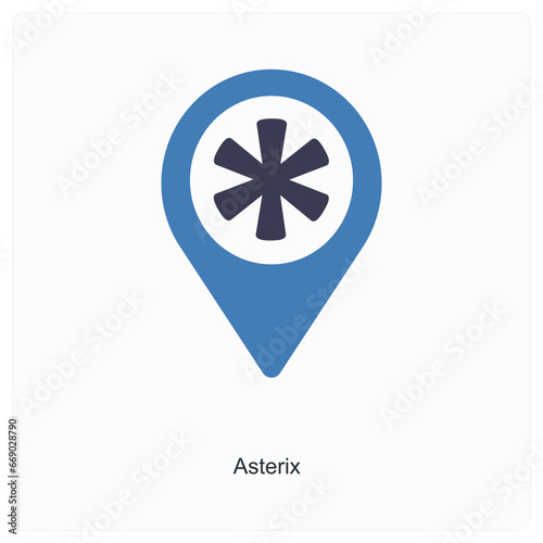 Asterix and location icon concept photo