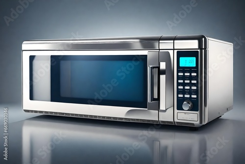  Realistic microwave oven, steel vector on isolated ,white background