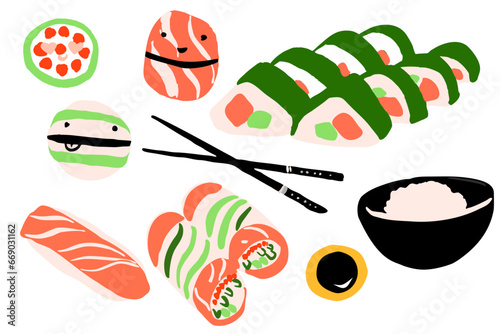 set of sushi Asian food 