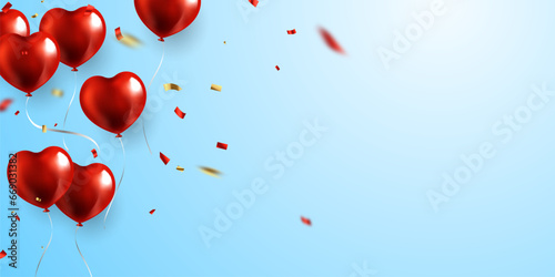 Beautiful red heart balloon celebration background Vector illustration