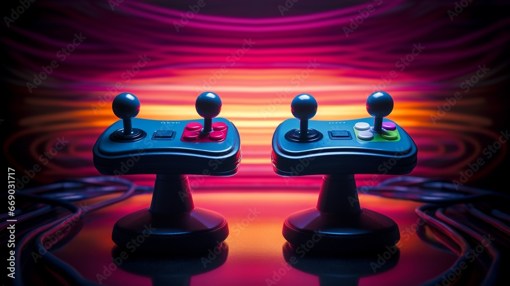 Two 80h style joysticks on a bright background