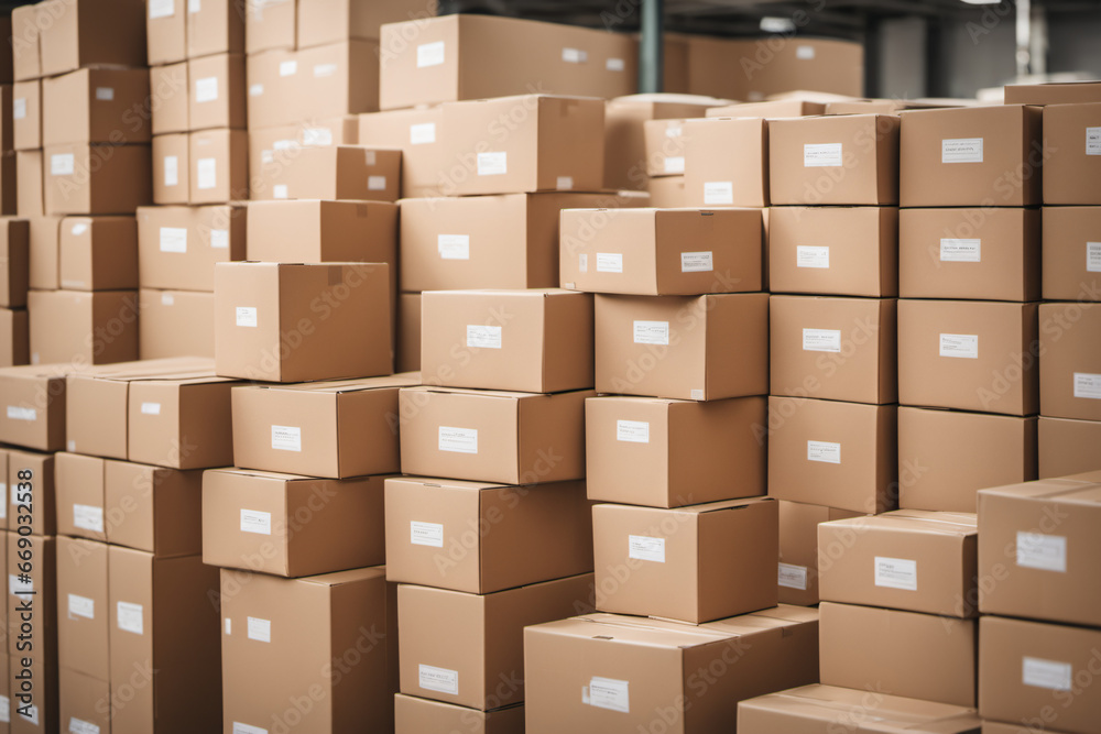 A large number of cardboard boxes are placed in the warehouse ready for shipment A large number of cardboard boxes are placed in the warehouse ready for shipment