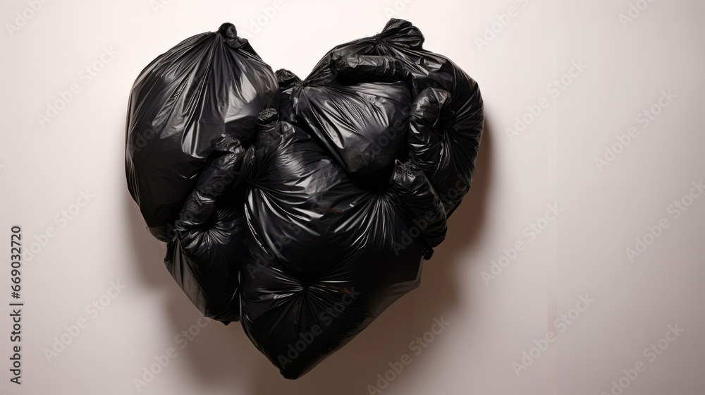 Garbage Heart. Trash bag in form of heart. Eco-friendly creativity. Garbage bag. Garbage Heart. Trash bag in form of heart. Eco-friendly creativity. Garbage bag.