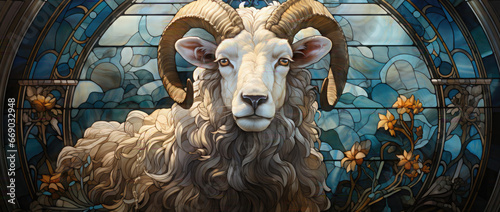 Mosaic background art of Lamb of God in church