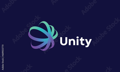 Unity circle line logo vector link infinity connection technology spiral connect corporation business future innovation technology