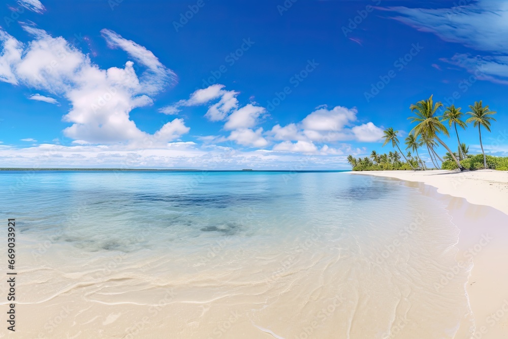 Awe-Inspiring Panorama: Beautiful White Sand Beach Under Blue Skies