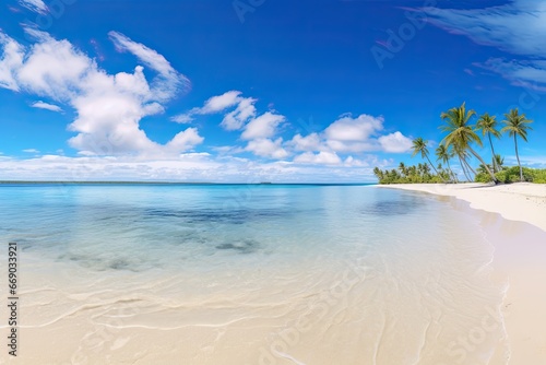 Awe-Inspiring Panorama  Beautiful White Sand Beach Under Blue Skies