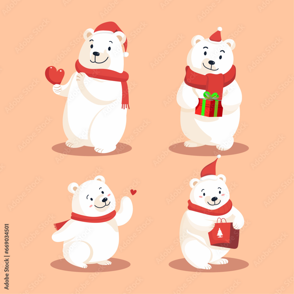 Cute Polar Bears with Gifts and Hearts Cute Polar Bears with Gifts and Hearts