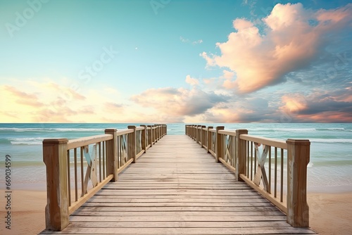 Beach Bridge Leading to Infinite Horizon: Captivating Summer Scenery