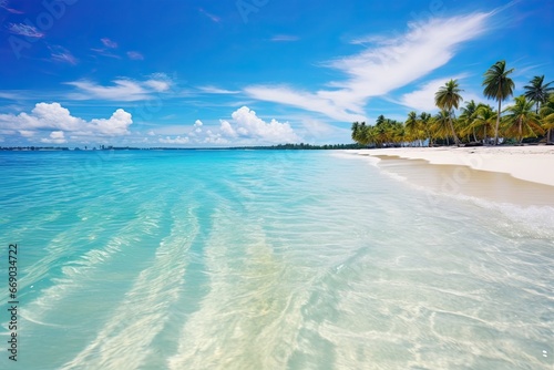 Crystal Clear Waters and White Sand  Captivating Beach Landscape Image
