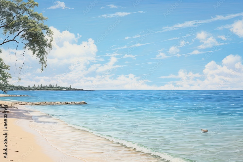 Soft Sand and Clear Blue Sea: Breathtaking Beach Scene Image for a Soothing Getaway