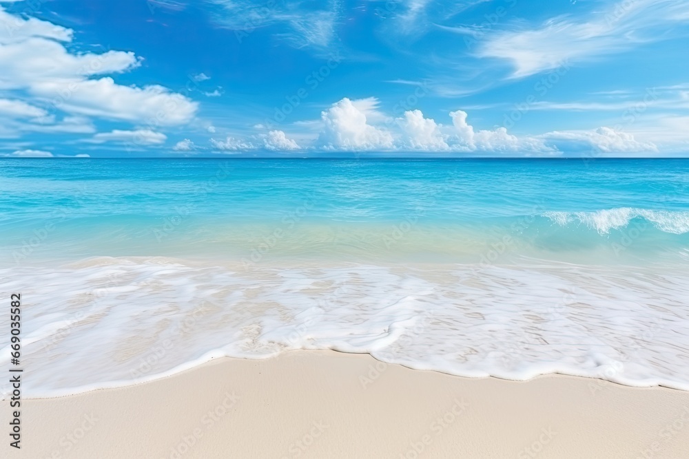 Beautiful Beach with Shower: Panoramic View of White Sand Beach and Turquoise Water