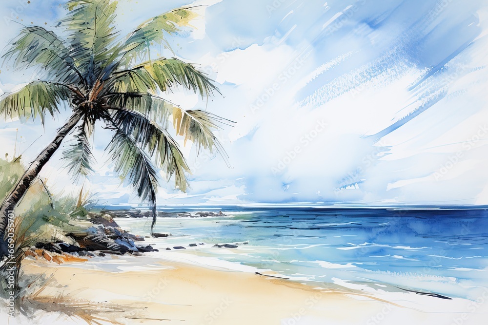 Beach with Palm Tree: Stunning Beach Drawing to Ignite Your Tropical Wanderlust
