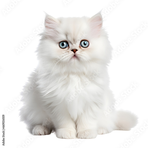 Cute white persian cat, sitting kitten isolated on transparent background Generative AI