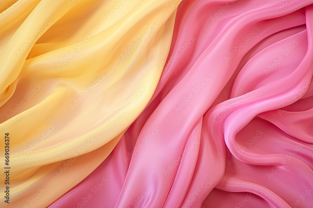 Fototapeta premium Chiffon Carousel: Pink and Yellow Color Fabric for Backgrounds - Vibrant and Versatile Digital Image