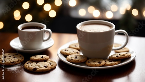 Coffee with cookies, cozy atmosphere. Generative AI