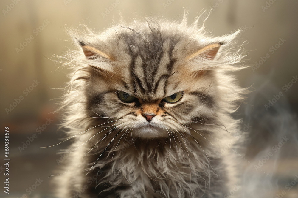 Cute kitten cat with angry face, generated by AI