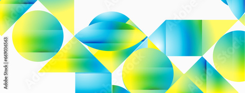 Serene gradient template. Circles and triangles mingle in minimalist perfection. Gentle fusion of forms and hues creates balanced yet captivating backdrop, embodying modern sophistication