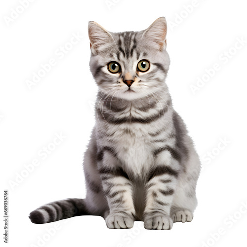 Cute silver tabby cat, sitting kitten isolated on transparent background Generative AI © Adnan
