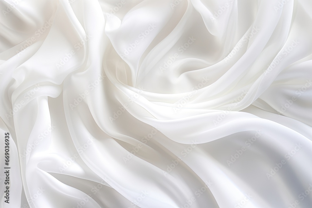 Fototapeta premium Cotton Cloud: Dreamy White Satin Fabric as Soft Background - Captivating and Tranquil Visual for Your Projects