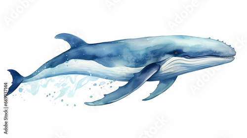A watercolor painting of a whale on white background, Generative AI