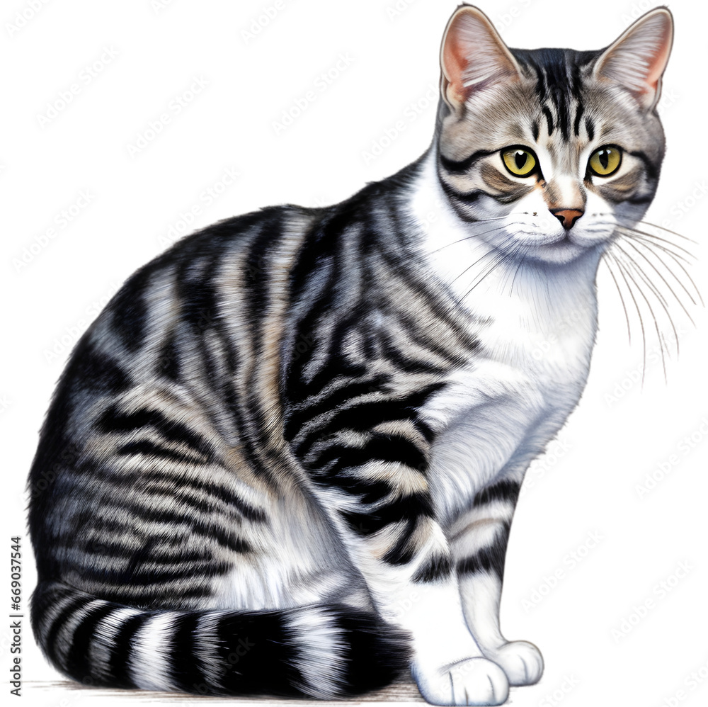 A sketch of an American Shorthair cat. 
