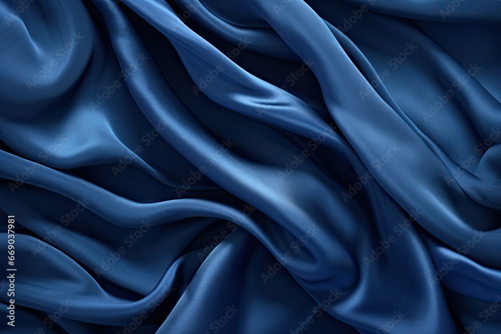 Indigo Inspiration: Soft Folds on Dark Blue Silk Satin - A Captivating, Elegant Image of Textured Elegance - obrazy, fototapety, plakaty 