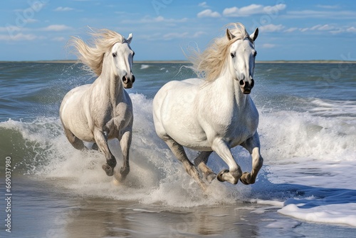 Horses Running Wild on Beach  Embodying Freedom and Unleashing the Wild Beauty