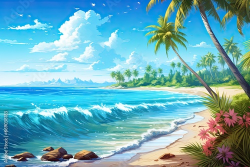 Tropical Beach and Sea  Landscape View on a Sunny Day