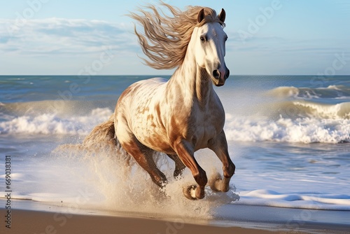 Majestic Horse Galloping on Sandy Beach: Captivating Image of a Powerful Equine in Motion