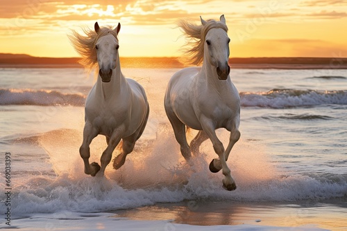 Majestic Horses Running on a Wide  Open Beach  Captivating Equine Beauty in Motion