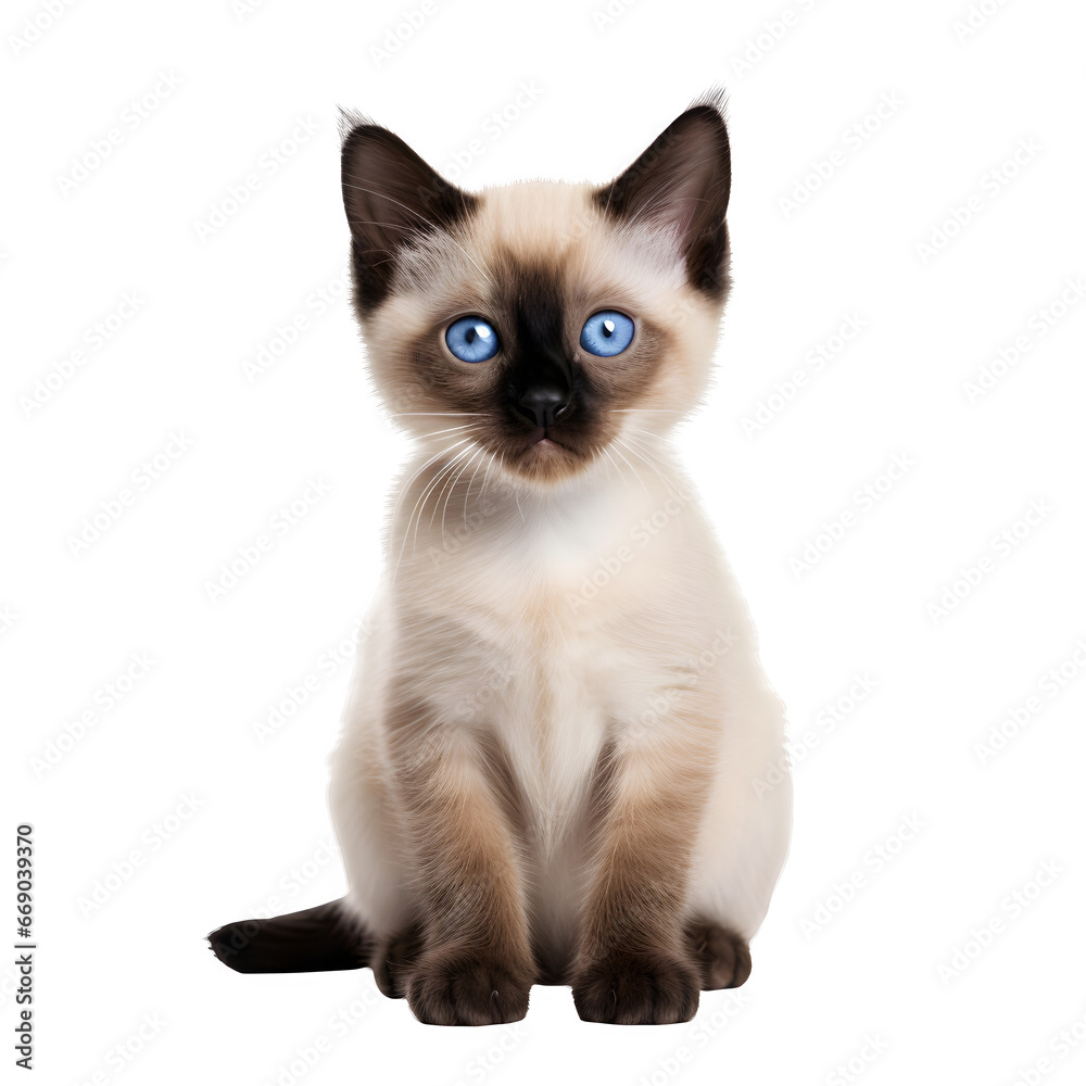 Cute siamese cat, sitting kitten isolated on transparent background Generative AI