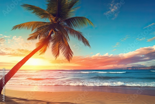 Palm Tree on Beach: Stunning Beach Theme Background for a Tropical Escape