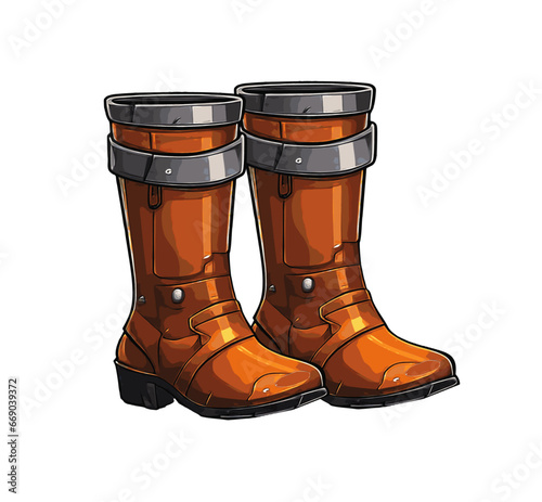 Vector Illustrated Brown Game Cartoon Style Pair of Boots