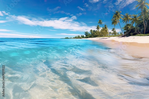 Turquoise Water Panoramic View: White Sand Beach's Idyllic Beauty © Michael