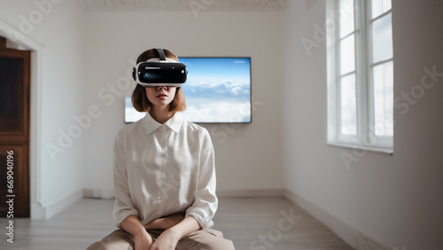 Giovane donna irlandese con occhiali tecnologia VR photo