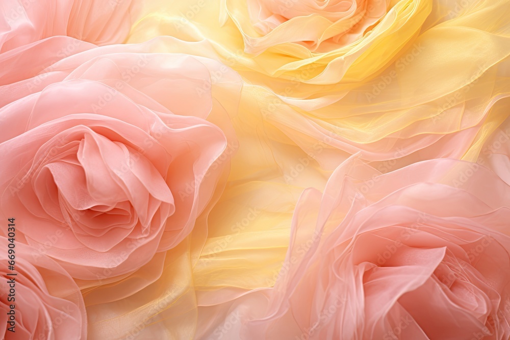 Rose Reverie: Pink and Yellow Chiffon Fabric Textures for Backgrounds - Stunning Floral Patterns for Aesthetic Projects