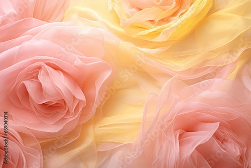 Rose Reverie  Pink and Yellow Chiffon Fabric Textures for Backgrounds - Stunning Floral Patterns for Aesthetic Projects