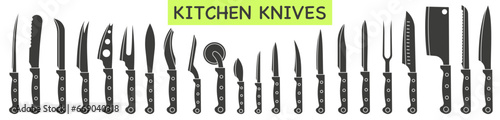 Set of dark full kitchen knives vector illustration. A set of various knives.