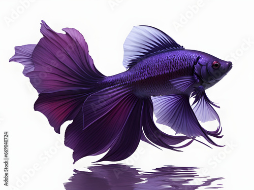 Marine life. Super beautiful purple betta fish. dark purple Siamese fighting fish, Betta on isolated white background.  © vian
