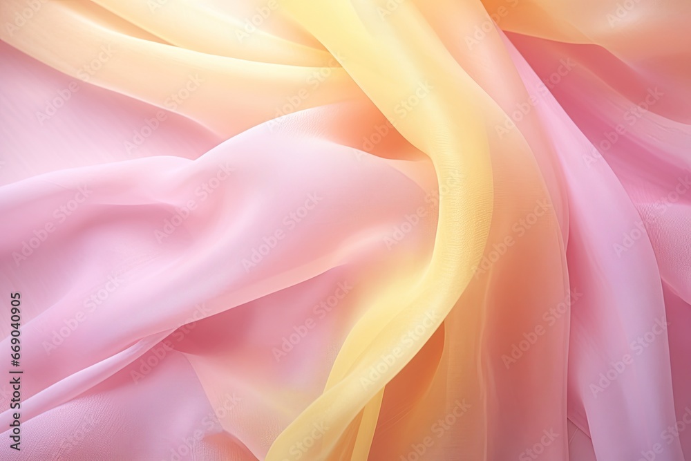 Fototapeta premium Soft Hues: Pink and Yellow Textured Chiffon Fabric for Backgrounds