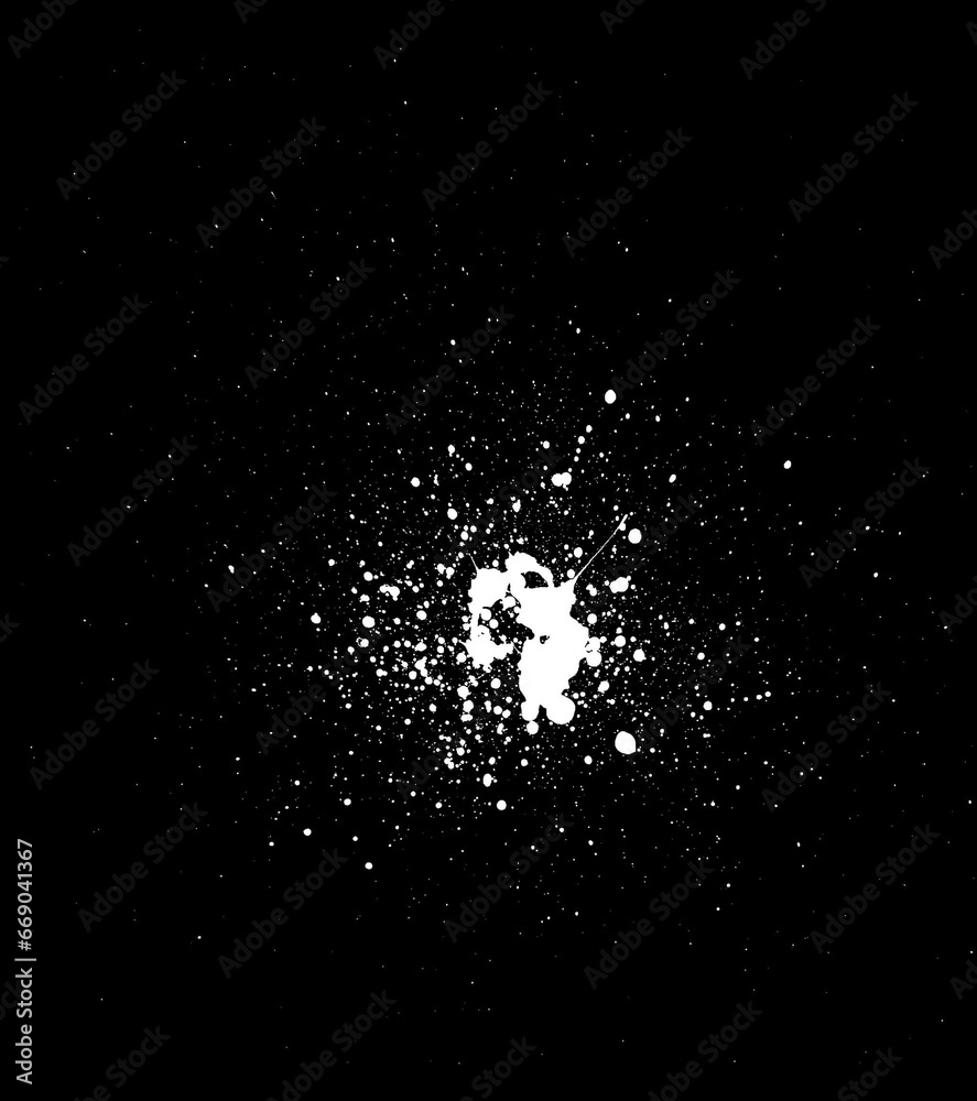 White liquid splashes, swirl and waves with scatter drops. Royalty high-quality free stock of paint, oil or ink splashing dynamic motion, design elements for advertising isolated on black background