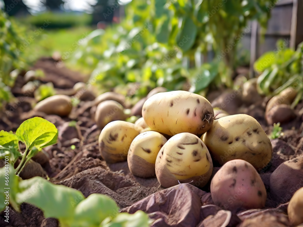 organic potatoes in garden. organic potatoes in garden.