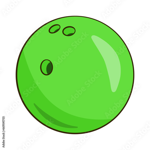 Green bowling ball. Cartoon