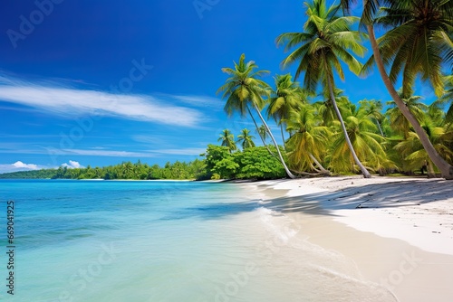 Tropical Paradise Beach: White Sand, Lush Palm Trees, and Utter Tranquility