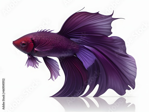 Marine life. Super beautiful purple betta fish. dark purple Siamese fighting fish, Betta on isolated white background.  © vian