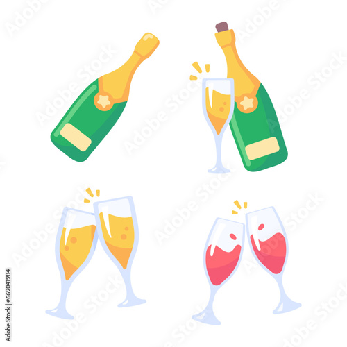 Champagne glasses. Alcoholic drinks for birthday parties.